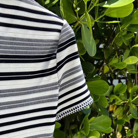 Badgley Mischka Navy Sheath Striped Dress Size 2 - Picture 6 of 13